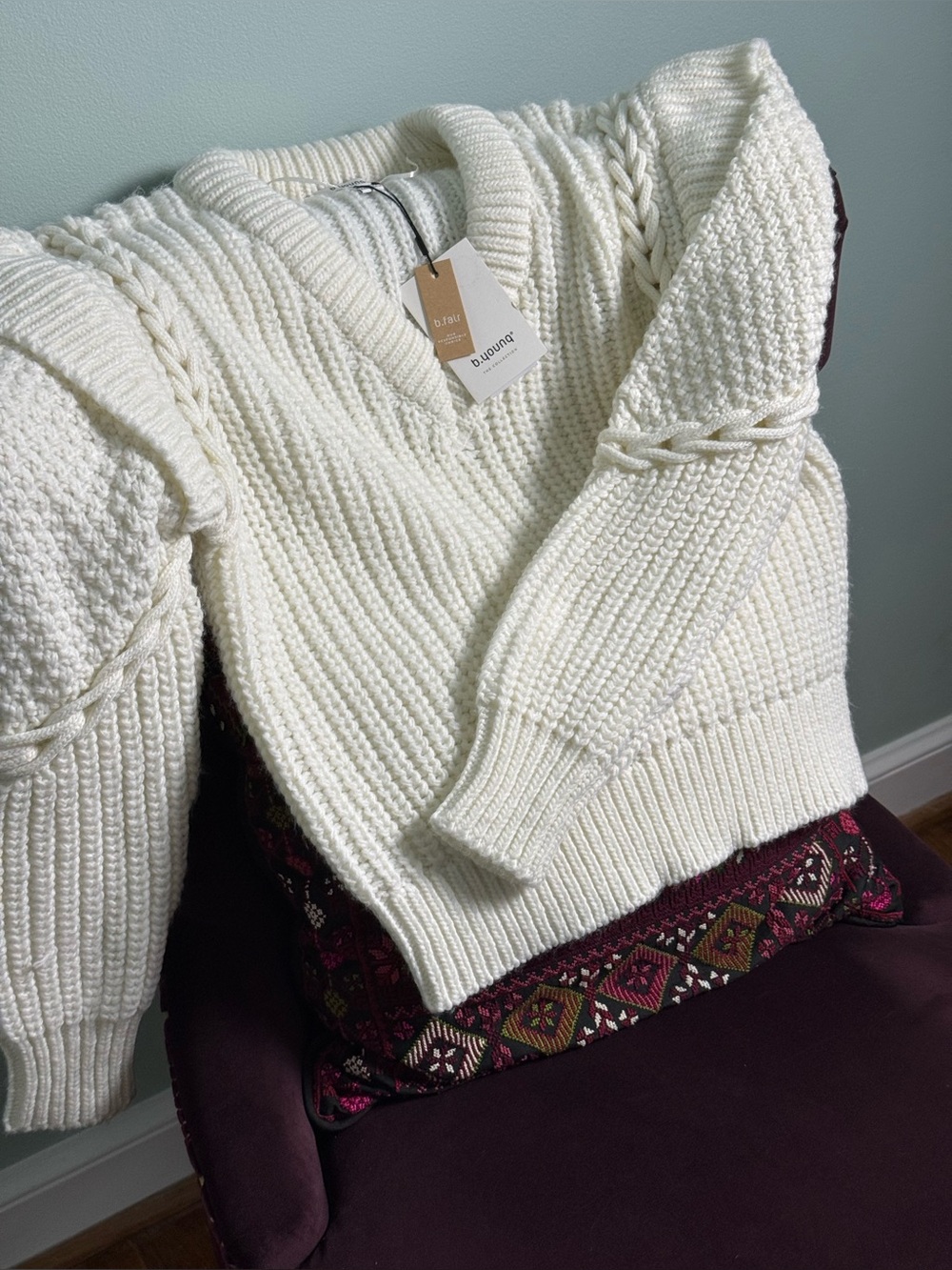 BNWT B. Young Cream Warm Cable Knit Women's Sweater Size S